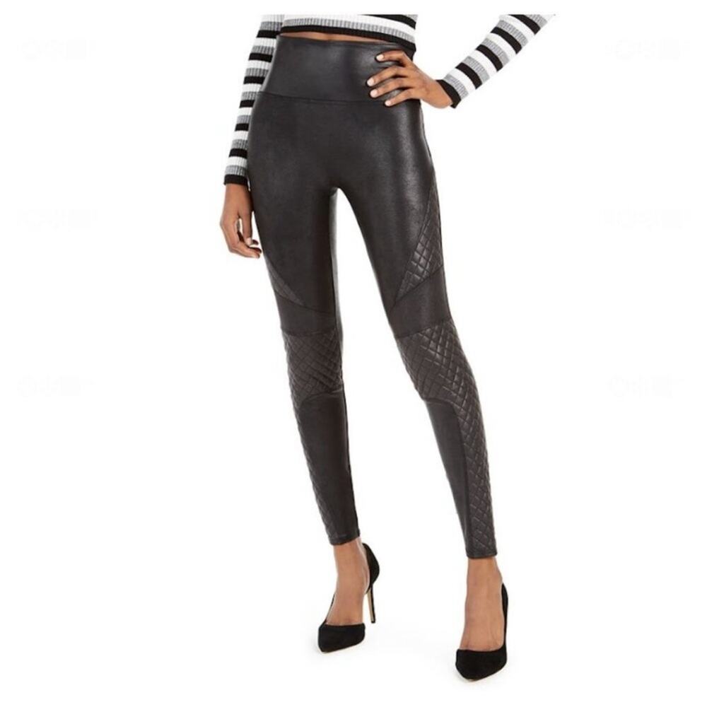 SPANX Faux Leather Moto Leggings XL Black Biker Vegan Leather Rock Chic Pants